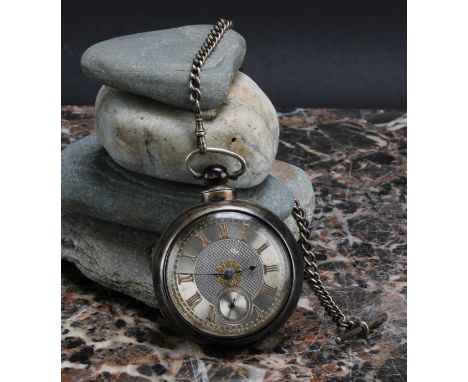 A Victorian silver pair case pocket watch, by D. Bowen, Alfreton, 5cm engine turned dial applied with gold coloured metal Rom