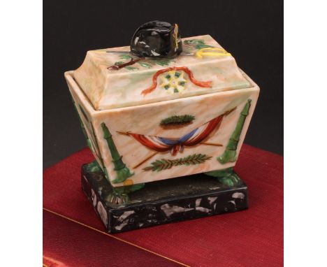 Napoleon Bonaparte and the Napoleonic Wars -  19th century French porcelain novelty encrier, as Napoleon's tomb, the cover en