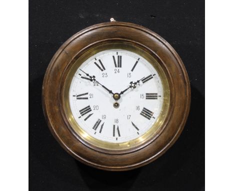 An unusual early 20th century wall timepiece, 24.5cm circular clock dial inscribed in twenty-four hours with half Roman and h