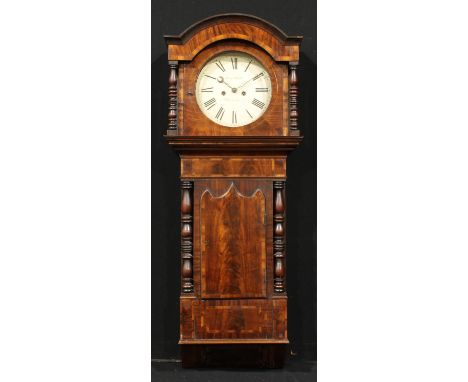 An early Victorian Staffordshire rosewood crossbanded mahogany halfcase hooded wall clock, 30.5cm circular dial inscribed Ben