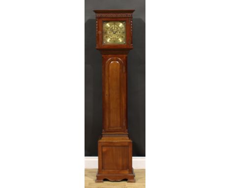 A Chippendale Revival mahogany shortcase hall clock, 21.5cm square brass dial, Roman and subsidiary Arabic numerals, subsidia