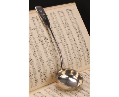 A Russian silver Fiddle pattern soup ladle,31cm long, kokoshnik mark, c.1896 - 1908, 208g 