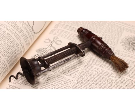 Helixophilia - a 19th century two-pillar mechanical corkscrew, turned rosewood handle, 18cm long 