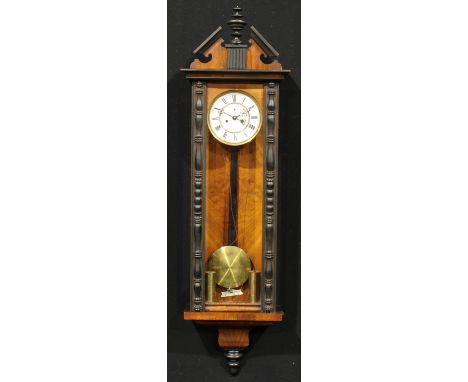 A 19th century walnut and ebonised Vienna regulator wall clock, 16cm enamel dial inscribed with Roman numerals, seconds subsi