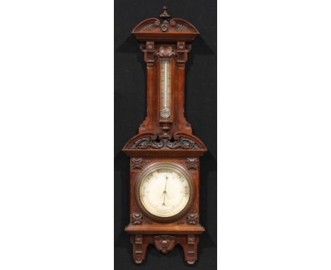 A late Victorian mahogany barometer, 19cm register inscribed Short &amp; Mason, 40. Hatton Garden, LONDON., mercury-in-glass 