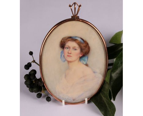 Gertrude Massey (British, 1868-1957), oval portrait miniature on ivory, Eva, 10.5cm x 7.5cmIvory submission reference 6WJYZU1