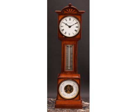 A late Victorian rosewood and marquetry novelty library weather station, as a miniature longcase clock, incorporating timepie