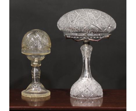 A mid 20th century cut glass mushroom table lamp, 44cm high; another, smaller, 33cm high (2) 