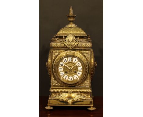 A 19th century Louis XIV Revival brass table or bracket clock, 13.5cm dial inscribed upon enamel cartouches with Arabic numer