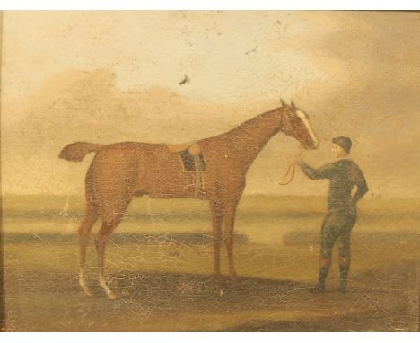 English School (19th century)A Journeyman Equestrian Portrait, Horse and Jockeyoil on panel, 16.5cm x 21cm 