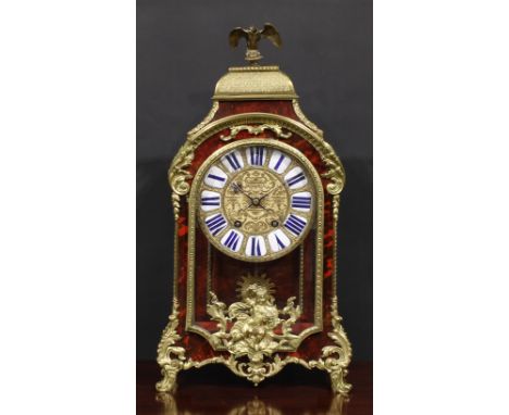 A Louis XIV Revival gilt metal mounted tortoiseshell table or bracket clock, 20cm gilt dial inscribed upon enamel cartouches 