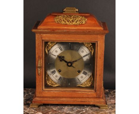 An early to mid 20th century walnut bracket-form mantel clock, 17.5cm brass dial with silvered chapter ring, Roman and subsid