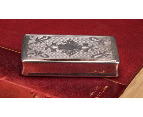 A 19th century French silver waisted rectangular snuff box, hinged cover with flowers and strapwork centred by a vacant carto