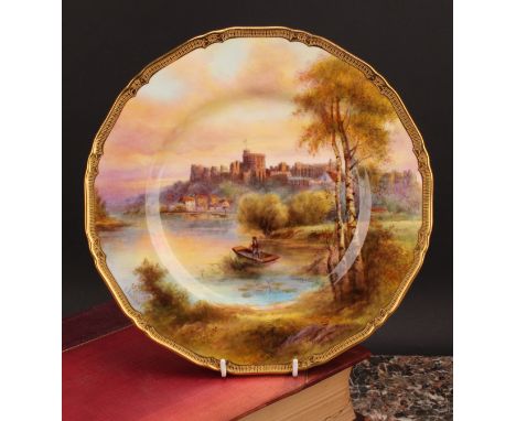A Royal Worcester Named View shaped circular plate, painted by R. Rushton, signed, with a view of Windsor Castle, 27cm diamet