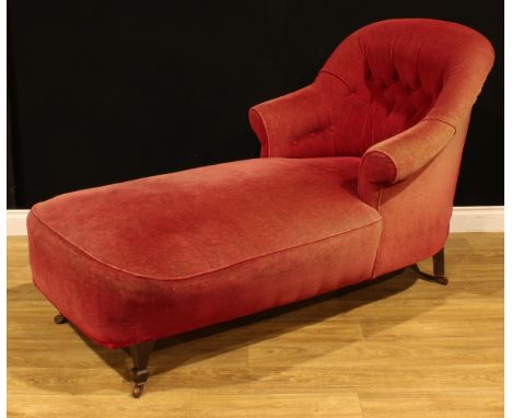 A late 19th century duchesse en bateau form chaise longue or drawing room daybed, stuffed-over upholstery, 99.5cm high, 84cm 