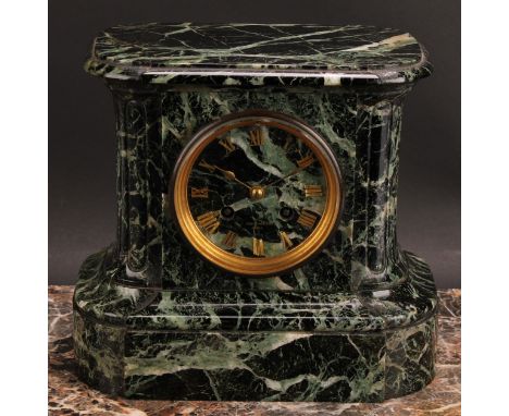 A 19th century French verde antico marble mantel clock, 8.5cm dial inscribed BARBEDIENNE PARIS and applied with Roman numeral