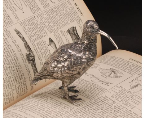 A Continental silver model or table decoration, cast as a snipe, 10cm high, c.1900, 162g 