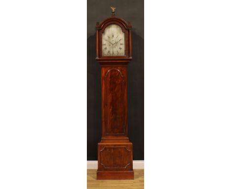 A George III mahogany longcase clock, 30cm arched silvered dial inscribed Fredk Miller (Frederick Miller), London, Roman and 