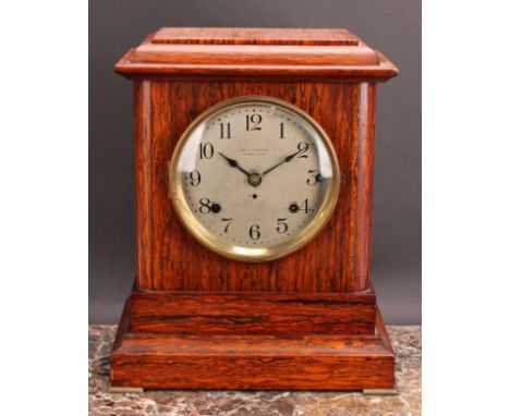 An early 20th century simulated rosewood mantel clock, 14.5cm circular silvered dial inscribed SETH THOMAS SONORA CHIME, thre