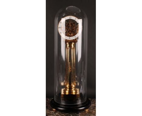 A large 19th century style brass pillar timepiece, 13cm clock dial with enamel chapter ring inscribed William Smith, Musselbu