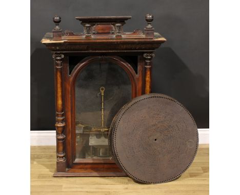 A 19th century coin operated penny-in-the-slot glockenspiel-in-sight polyphon, the vertical movement playing 56cm discs, 91cm