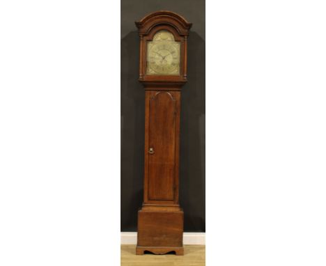 An 18th century Oxfordshire Quaker longcase clock, 30.5cm arched brass dial inscribed Richard Gilkes, Adderbury, Roman and su