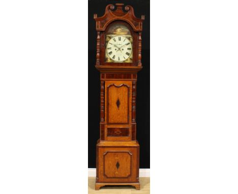 A George/William IV oak and mahogany longcase clock, 33cm arched painted dial inscribed W. Davenport, ASHBOURNE., Roman numer