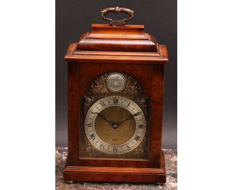 A George II style walnut bracket timepiece, by Elliott, 11cm arched brass clock dial with silvered chapter ring inscribed wit