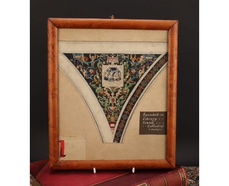 A 19th century Grand Tour watercolour architectural study, signed E Sanderson and inscribed Spandril (sic) in Library, Sienna