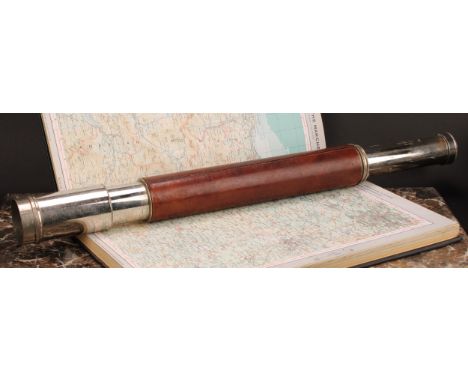 A leather bound military telescope, CKC Pattern 373 No.1021, broad arrow mark, extending to 67cm long 