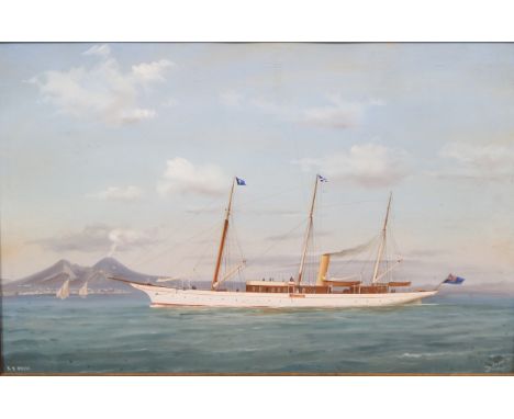 Antonio De Simone (Italian, 1851-1907)Portrait of the Steam Yacht Onora,signed and dated 1907, gouache, 42.5cm x 64cm 