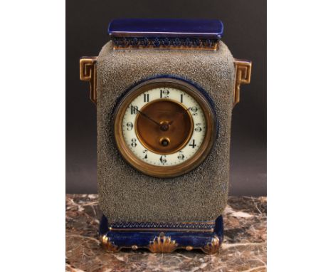 A 19th century earthenware mantel timepiece, 9.5cm circular clock dial inscribed Charles Desprez, Bristol, Arabic numerals, s