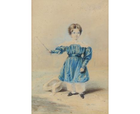 English/Irish School (19th century)Portrait of a Child Holding a Whipwatercolour, 26.5cm x 18cmNote: Later label to verso ins