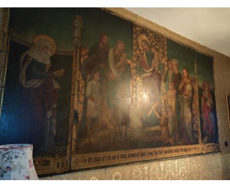 Pre-Raphaelite School (19th century)A substantial architectural triptych, Presentation of Christ to the Temple, inscribed To 