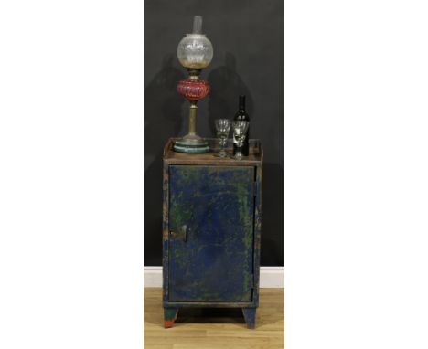 Mid-Century Industrial Salvage - a painted steel engineer’s or machinist’s work station cabinet, three-quarter gallery above 