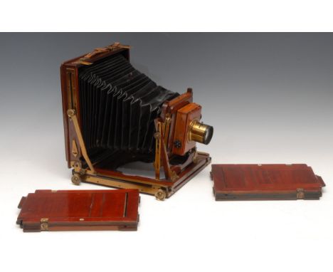 Photography - A W. Butcher &amp; Sons "The National Camera", half-plate folding camera, mahogany body, Thornton-Pickard rolle