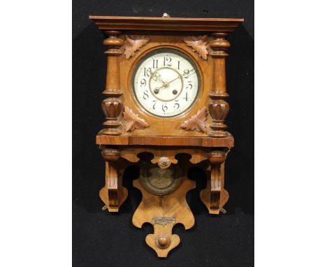 An unusual 19th century hooded Vienna wall clock, 16cm dial inscribed with Arabic numerals, twin winding holes, eight day mov