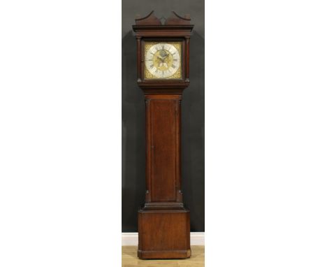 A George III oak longcase clock, 30.5cm square brass dial with silvered chapter ring inscribed John Ramsbottom, date aperture