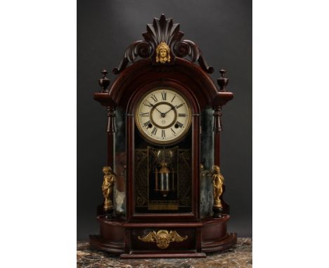 A late 19th century American mirror-side Occidental clock, Eight Day Triumph Strike, by The Ansonia Clock Company, 13.5cm cir