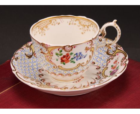 A H &amp; R Daniel Mayflower tea cup and saucer, pattern no.4630, the saucer 14.5cm diam, c.1828-30 