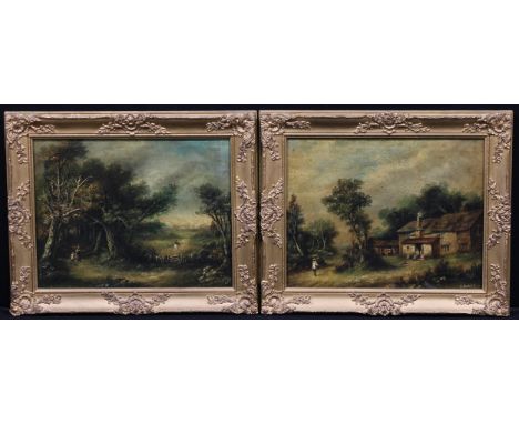 R. Pembery (19th century)a pair, The Homestead and The Gathering,one signed, oils on canvases, 39cm x 50.5cm 