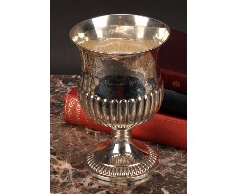A George III silver half-fluted pedestal wine goblet, domed foot, 15cm high, Rebecca Eames &amp; Edward Barnard, London 1819,