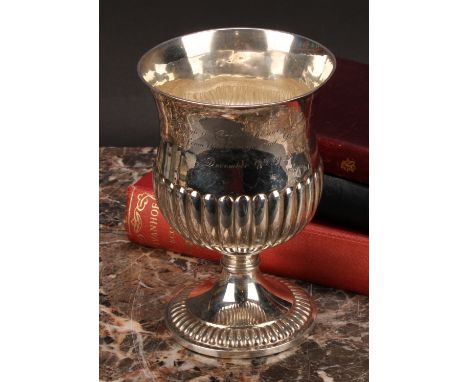 A George III silver half-fluted pedestal wine goblet, domed foot, 15cm high, Rebecca Eames &amp; Edward Barnard, London 1819,