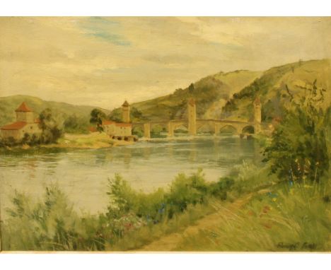 Percy R Craft (1856 - 1934)The Pont Valentre, Cahorssigned, oil on board, 23cm x 32cm 