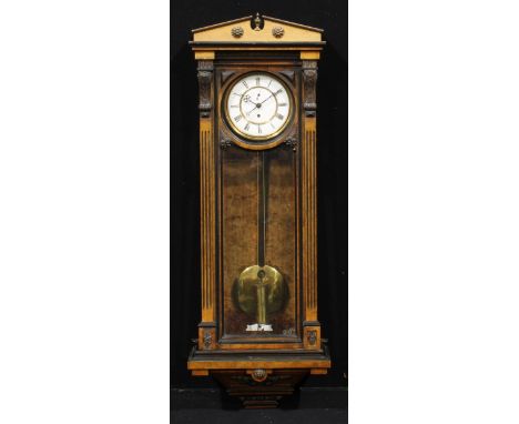 A 19th century walnut Vienna regulator wall clock, 16cm enamel dial inscribed with Roman numerals, single winding hole, archi