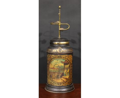 Interior Design - a 19th century toleware tea cannister, by Parnall &amp; Sons, Ltd, Bristol, later fitted as a table lamp, 7