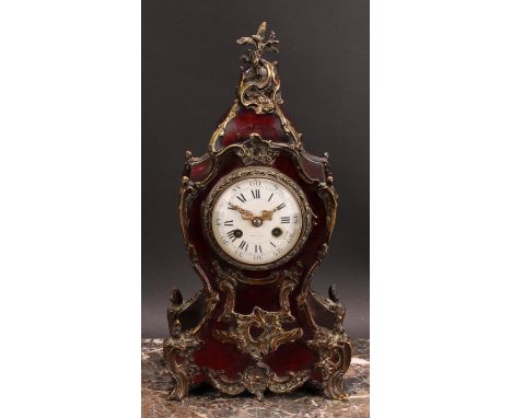 A Louis XV Revival gilt metal mounted simulated tortoiseshell mantel clock, 8cm circular enamel dial inscribed HRY MARC PARIS