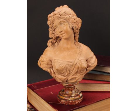 Italian School (19th century), a terracotta portrait bust, of a young beauty, Breccia marble plinth, 29.5cm high 