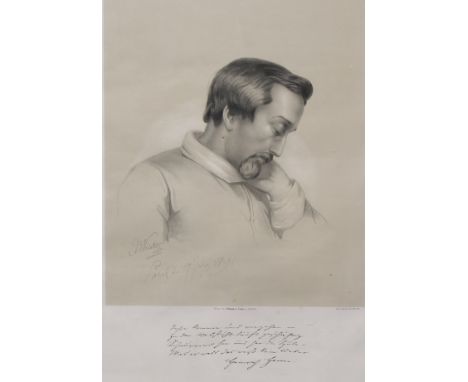 European Literature - portrait of Christian Johann Heinrich Heine (1797-1856) lithograph, 65.5cm x 43.5cm 