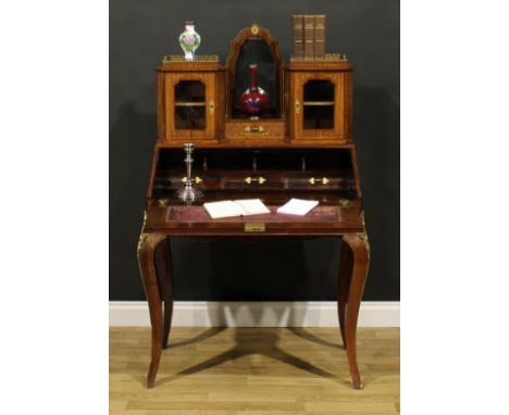 A 19th century Louis XV Revival gilt metal mounted rosewood and marquetry bonheur du jour or bureau de dame, shaped superstru